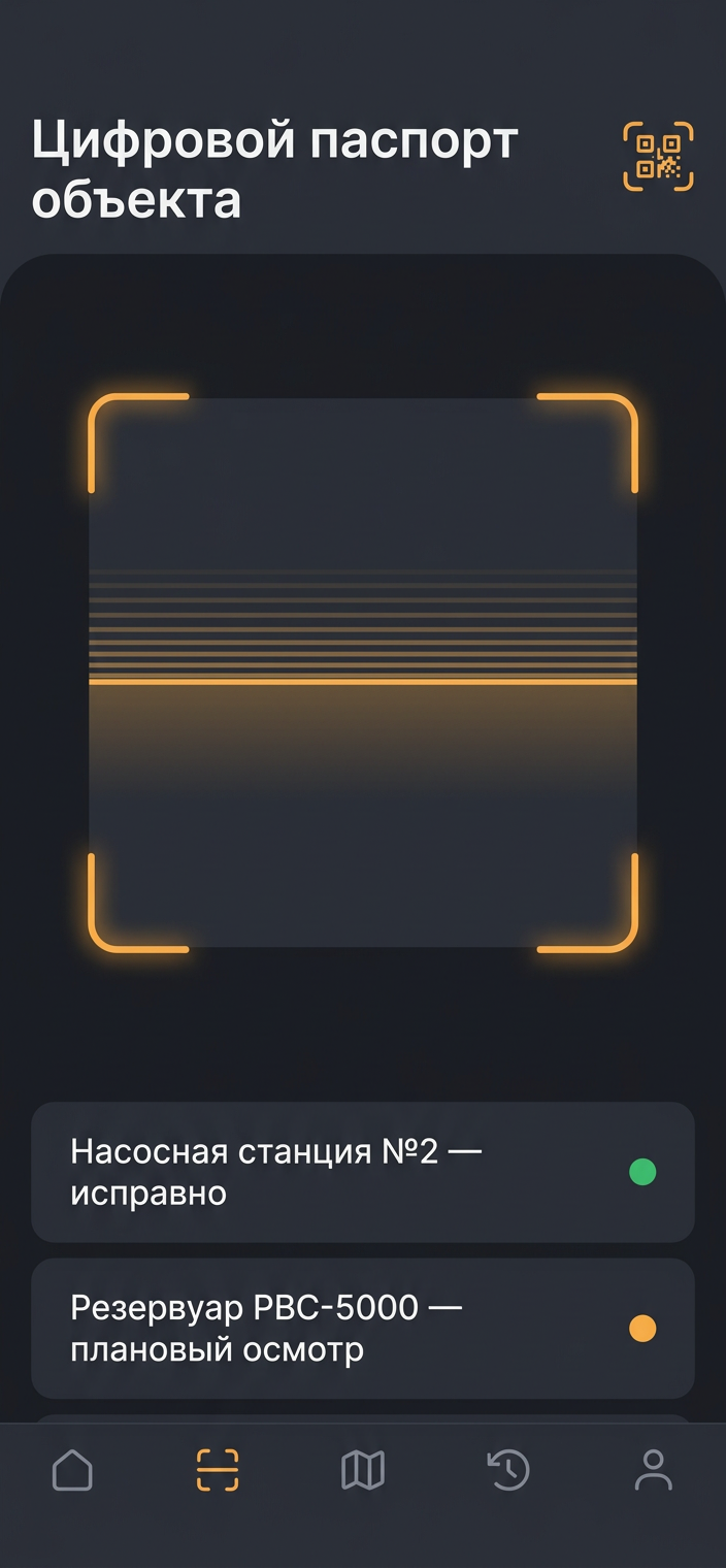 Экран мобильного приложения: сканирование QR-кода оборудования